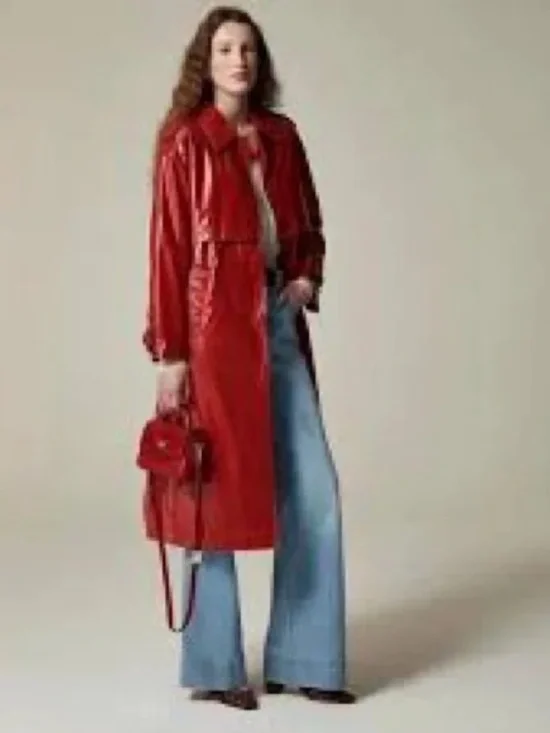 J Crew Rain or Shine Trench Coat in Red Patent Sz Medium - Picture 3 of 7